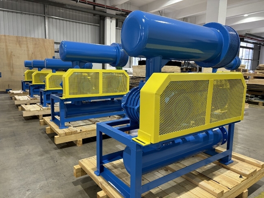 DN200 30-132 kw 10-80 kpa রুটস রোটারি লোব ব্লোয়ার এয়ার কুলিং নীল রঙ